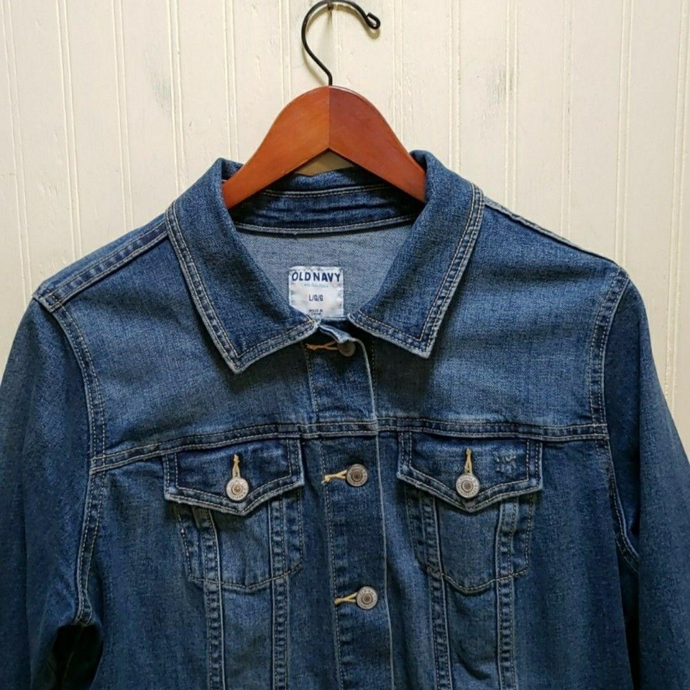 Old Navy Jacket Womens Large Blue Denim Jean Button Front Pockets Trucker